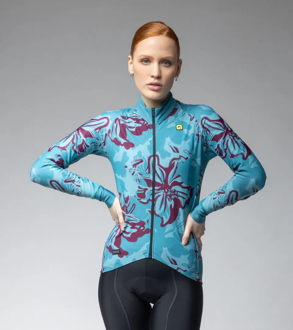 al-cycling-flower-maglia-manica-lunga-donna-jersey-invernale-con-tessuto-garzato image 1