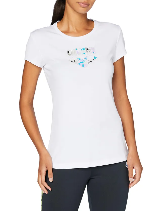 arena-w-gym-s-s-logo-t-shirt-donna-bianco-logo-iridescent-stripe image 1