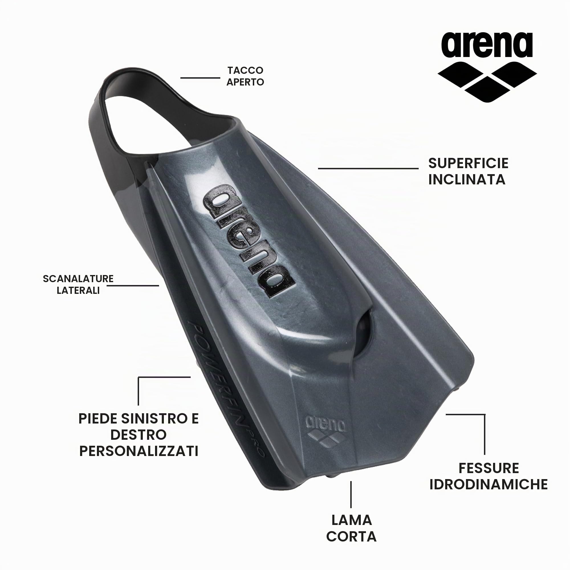 arena-powerfin-pro-ii-pinne-corte-in-silicone-per-nuoto-unisex-lama-corta-e-tall image 2