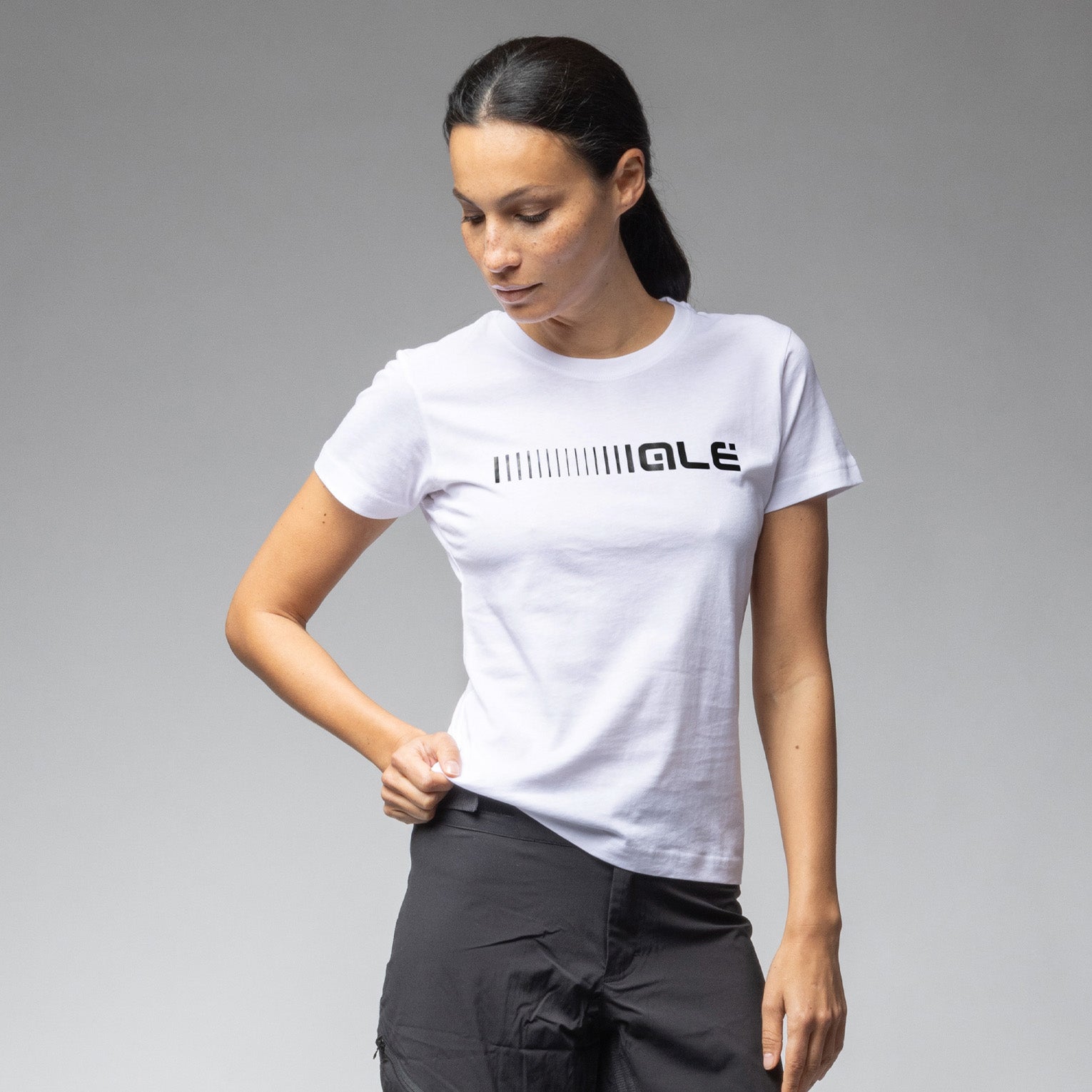 al-cycling-t-shirt-donna-cotone-stampa-maxi-logo-metallizzato-post-gara image 1
