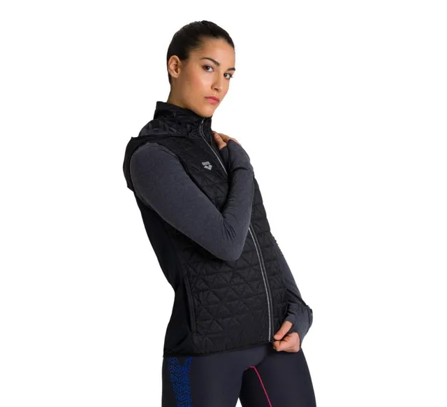 arena-w-padded-gilet-jacket-gilet-antivento-donna-imbottito-con-cappuccio-nero-t image 1