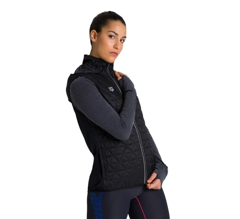 arena-w-padded-gilet-jacket-gilet-antivento-donna-imbottito-con-cappuccio-nero-t image 1